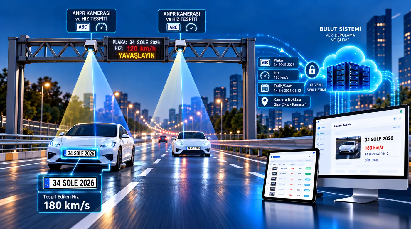Plate, speed, date-time and camera point data from the speed detection camera being securely sent to the cloud software