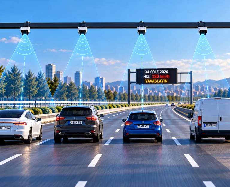 Yol üzerindeki hız ölçüm kameraları ve LED ekranda hız uyarısı