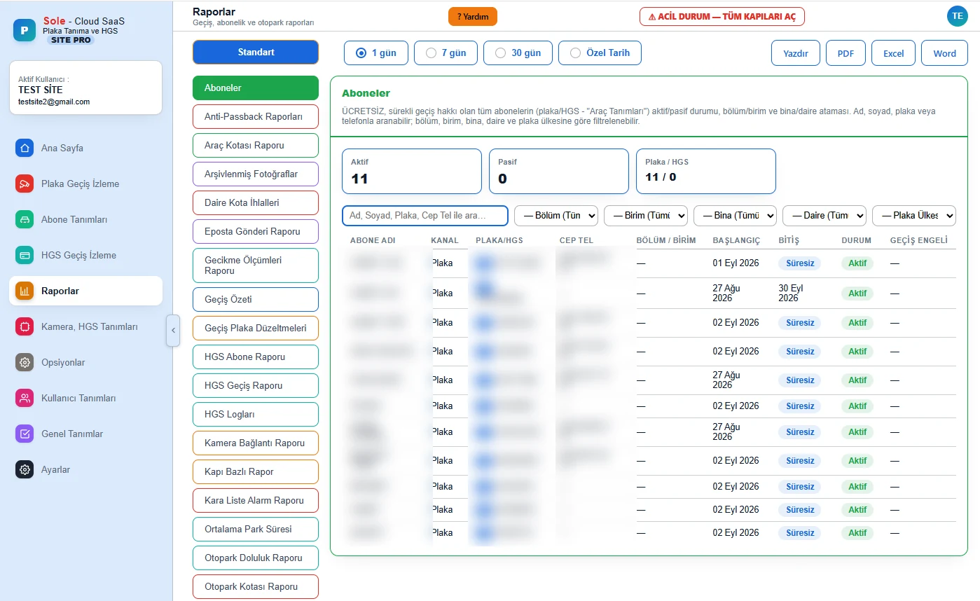 Reports screen - subscribers report