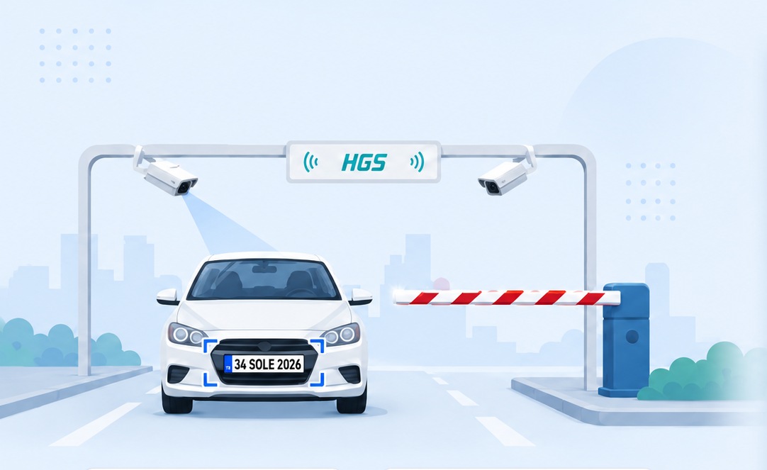 Plaka tanıma ve HGS geçiş kapısı illüstrasyonu